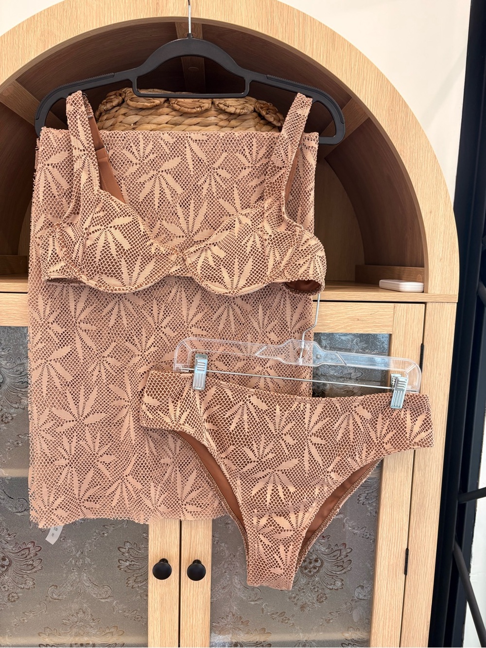 Never worn! Crochet Two-Piece Bikini Set in Warm Taupe - Picture 2 of 4